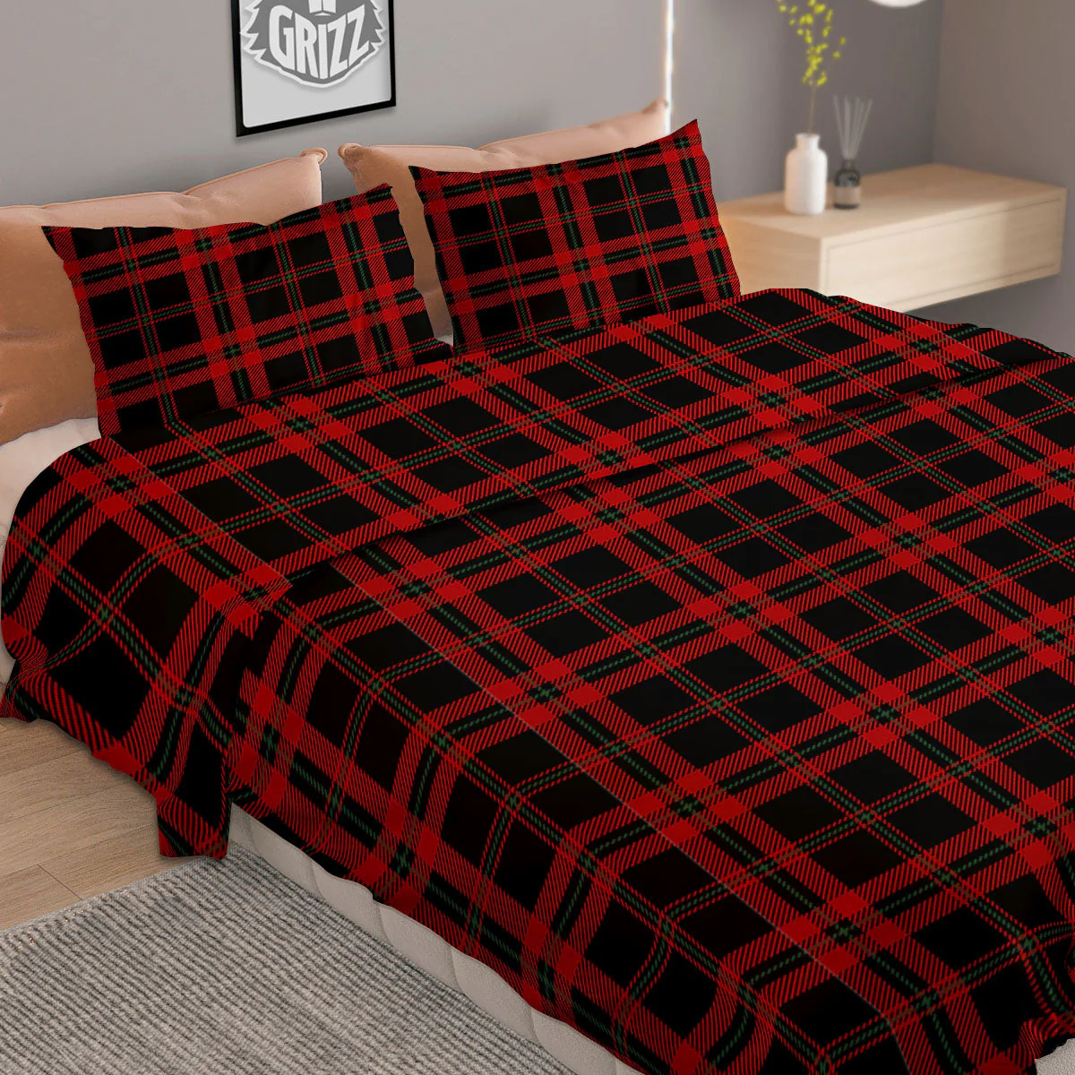 Black Green And Red Tartan Print Pattern Duvet Cover Bedding Set - Image 2