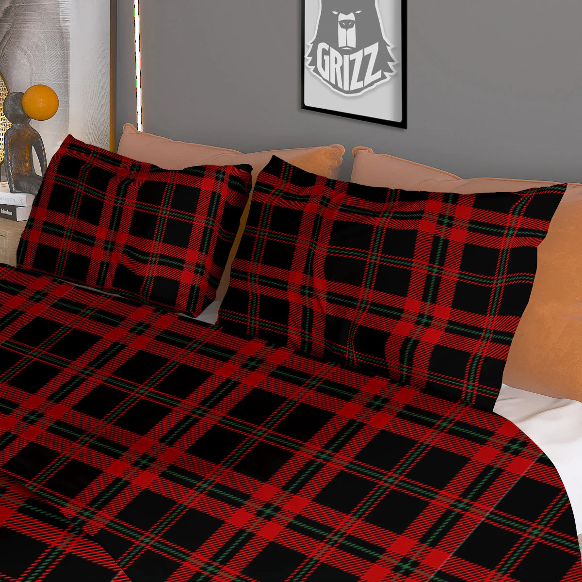 Black Green And Red Tartan Print Pattern Duvet Cover Bedding Set - Image 3