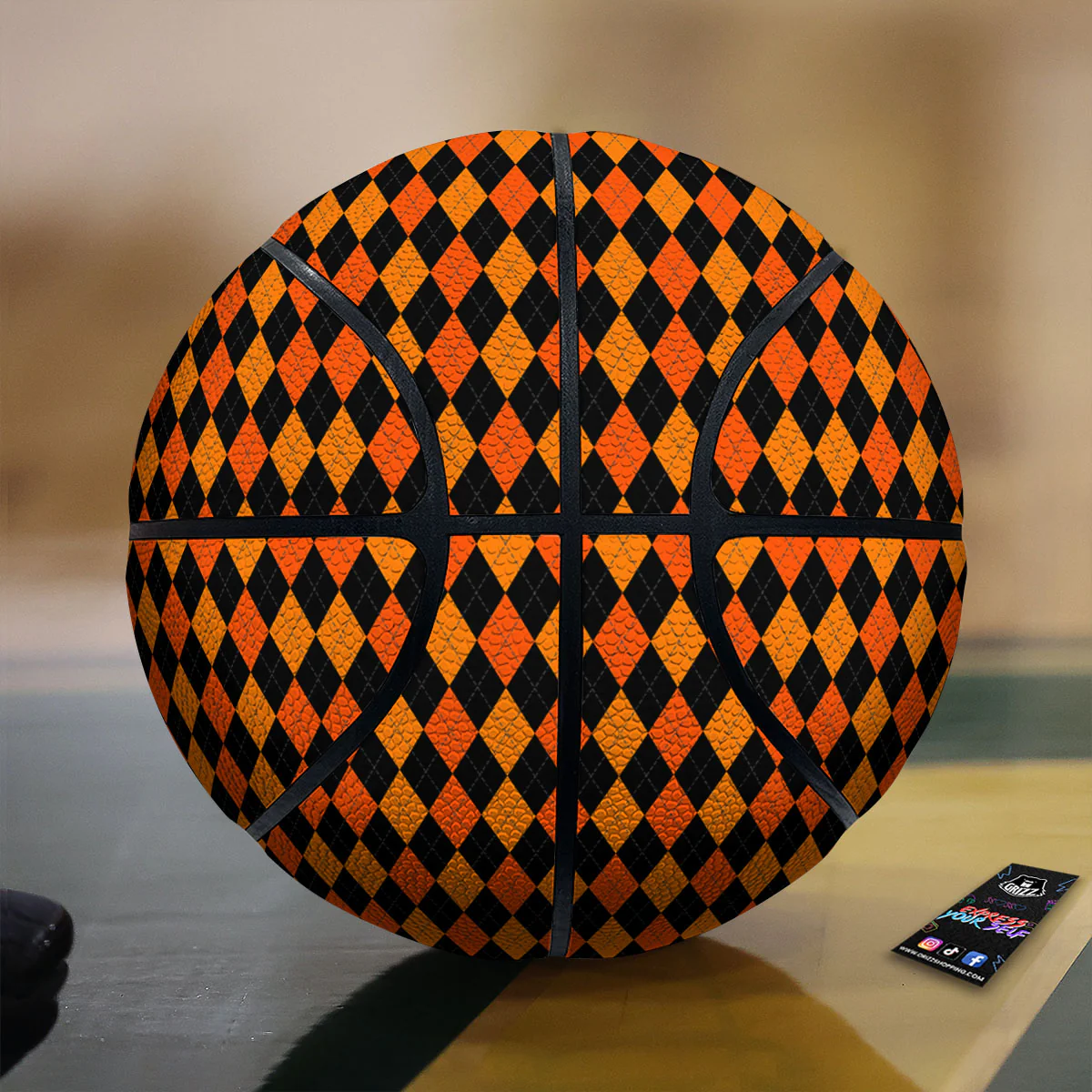 Black Halloween And Orange Argyle Print Basketball