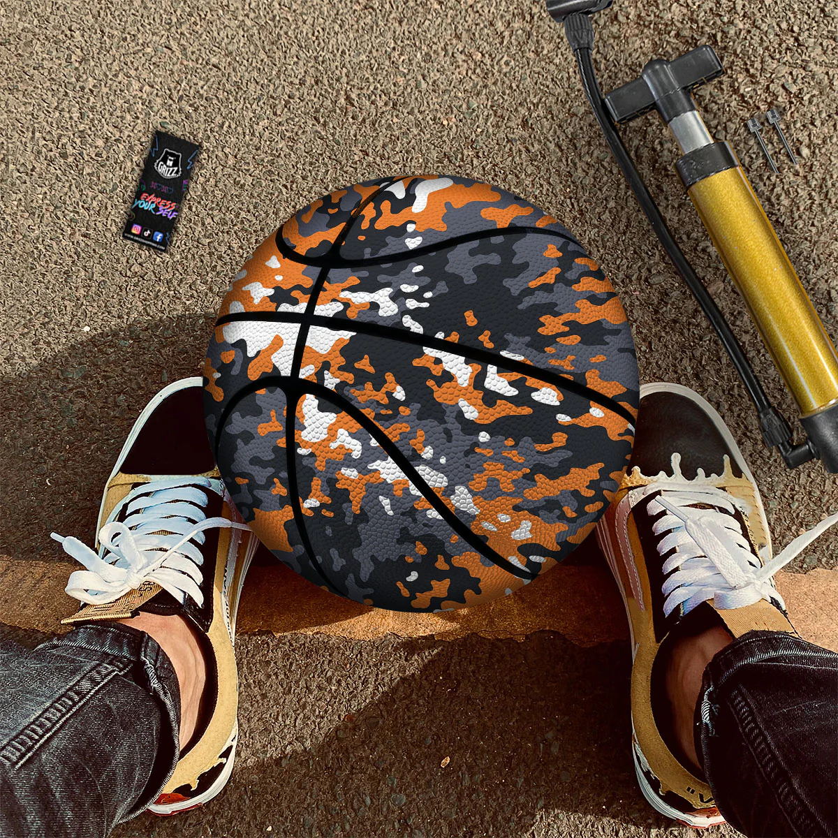 Black Orange And Grey Camouflage Print Basketball - Image 2