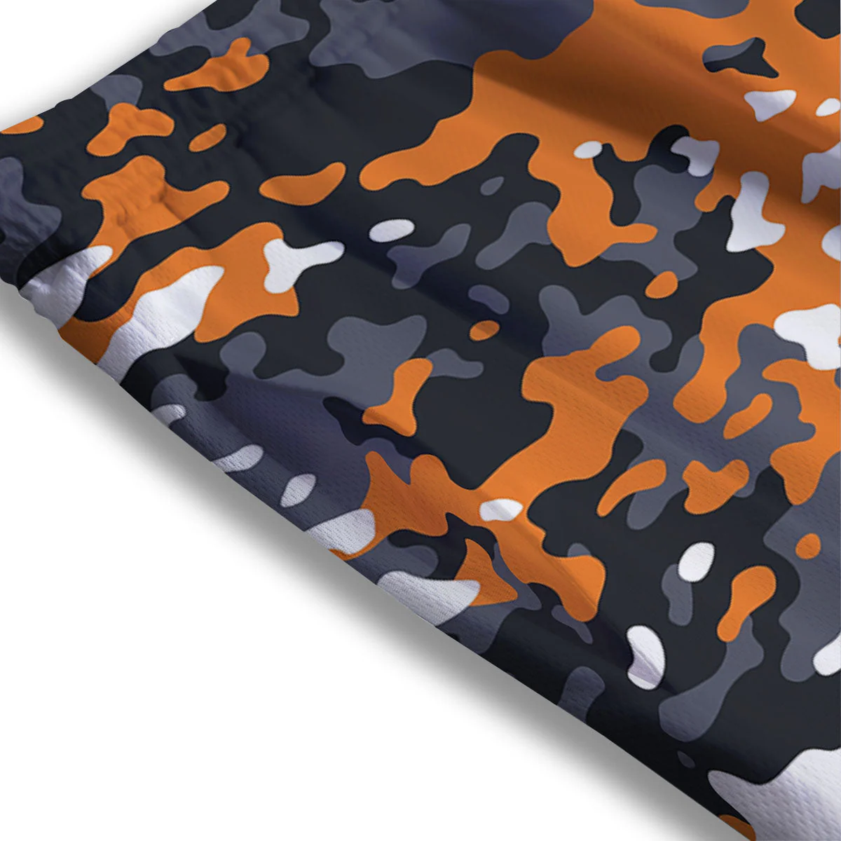 Black Orange And Grey Camouflage Print Mesh Shorts - Image 3