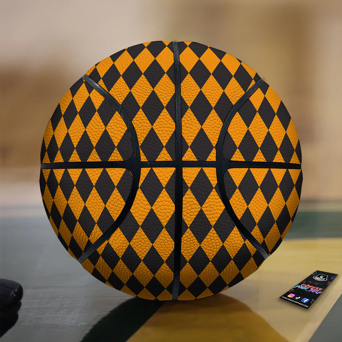 Black Orange And White Harlequin Print Basketball