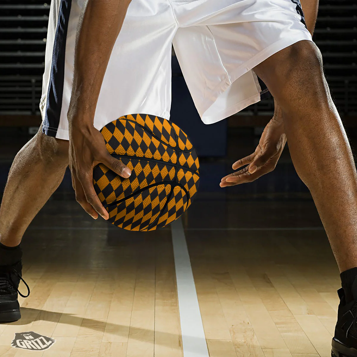 Black Orange And White Harlequin Print Basketball - Image 3