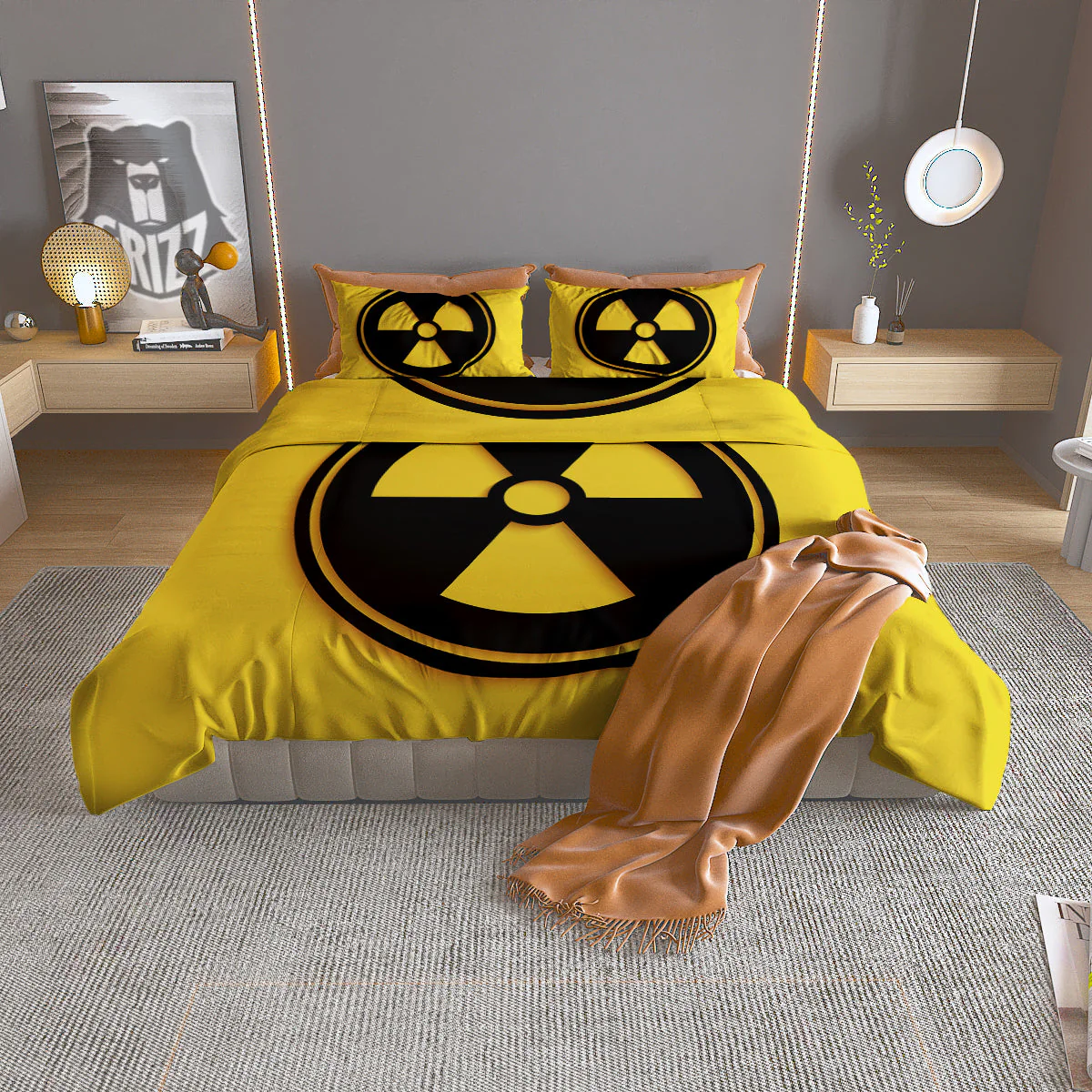 Black Radioactive On Yellow Print Duvet Cover Bedding Set