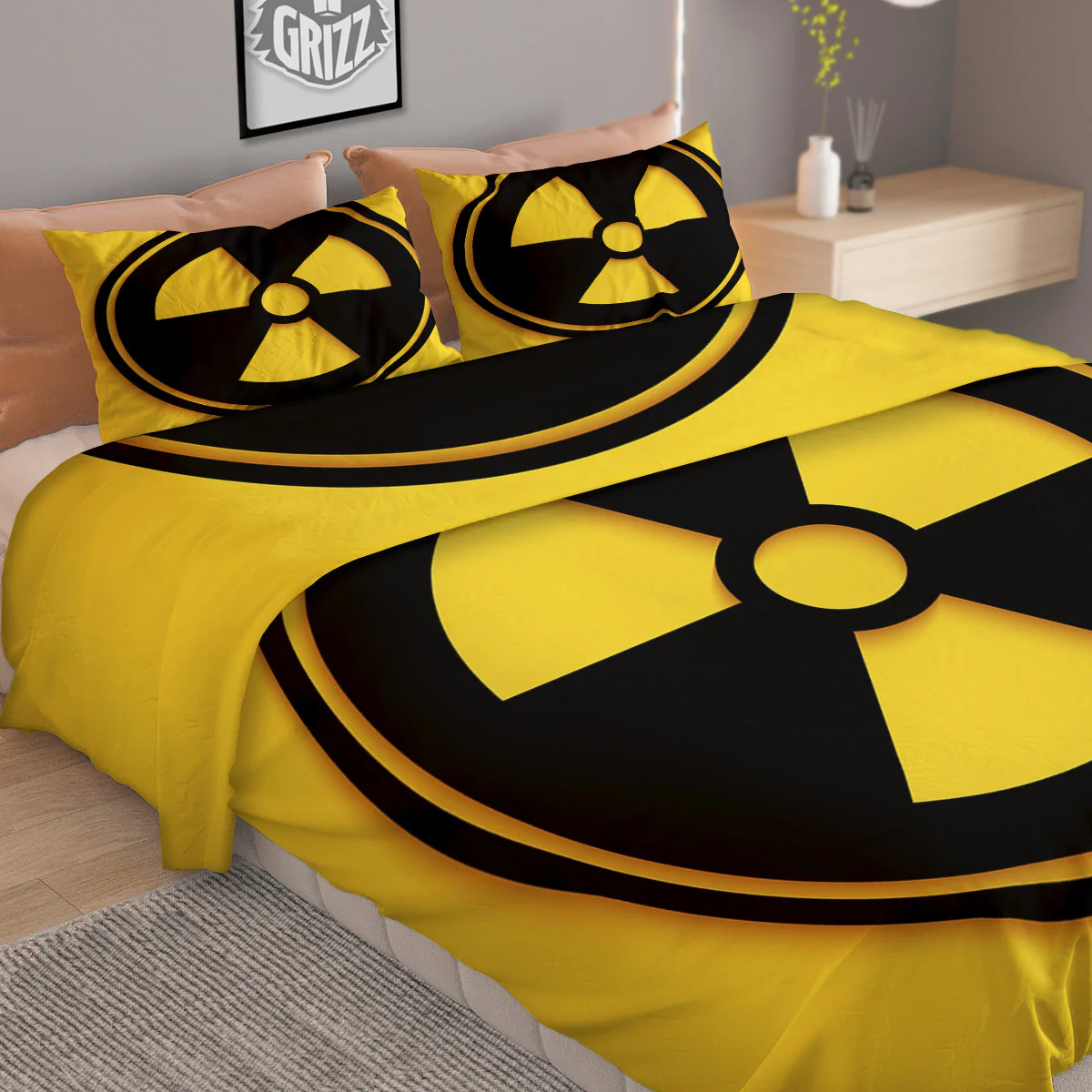 Black Radioactive On Yellow Print Duvet Cover Bedding Set - Image 2