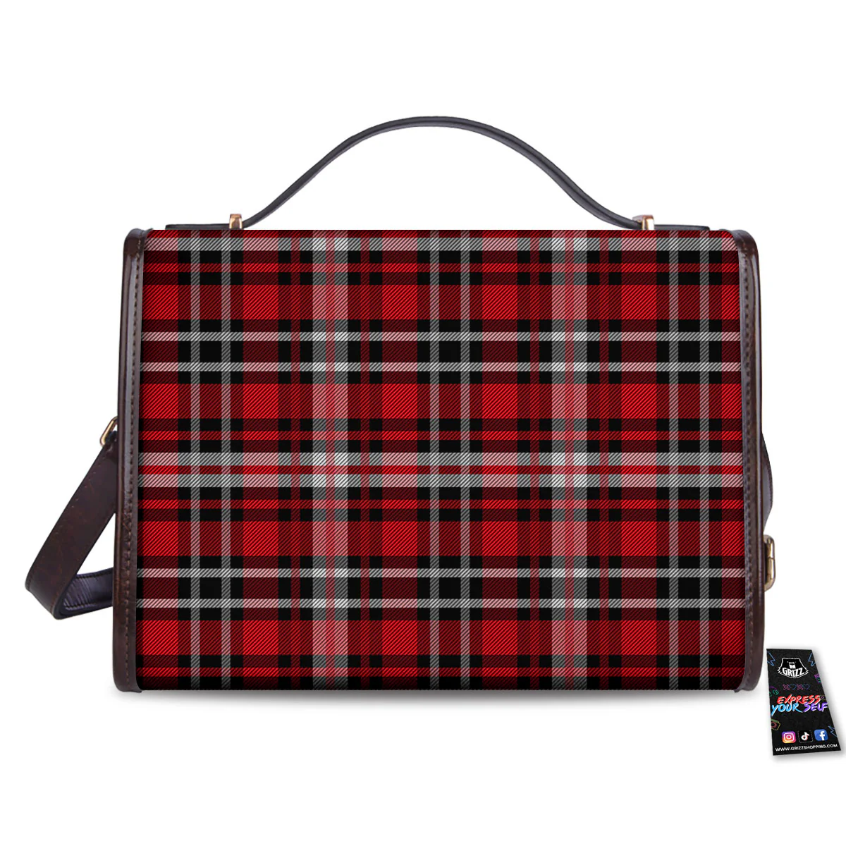 Black Red And White Tartan Print Pattern Women's Satchel Bag - Image 2