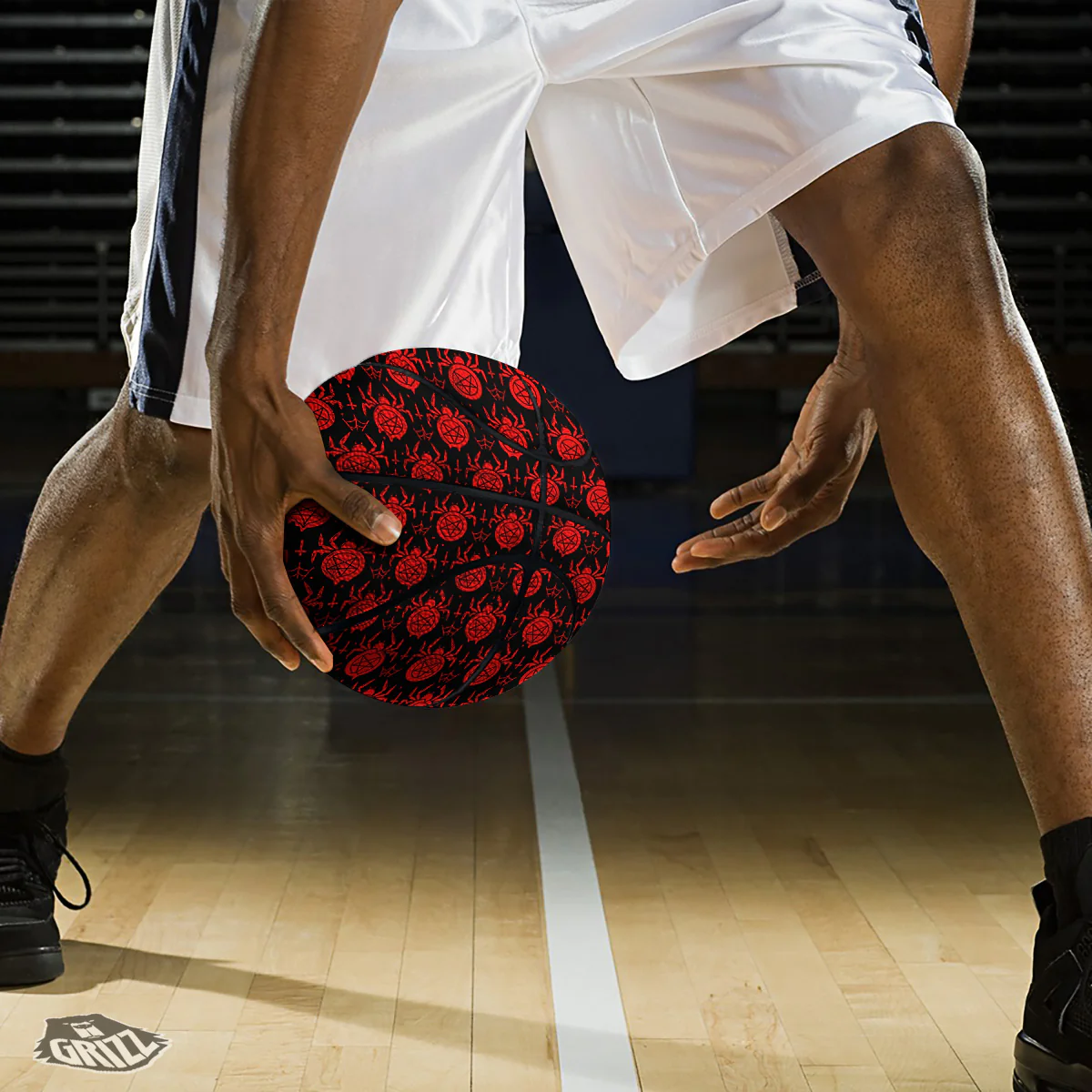 Black Red Spider Pentagram Print Pattern Basketball - Image 3