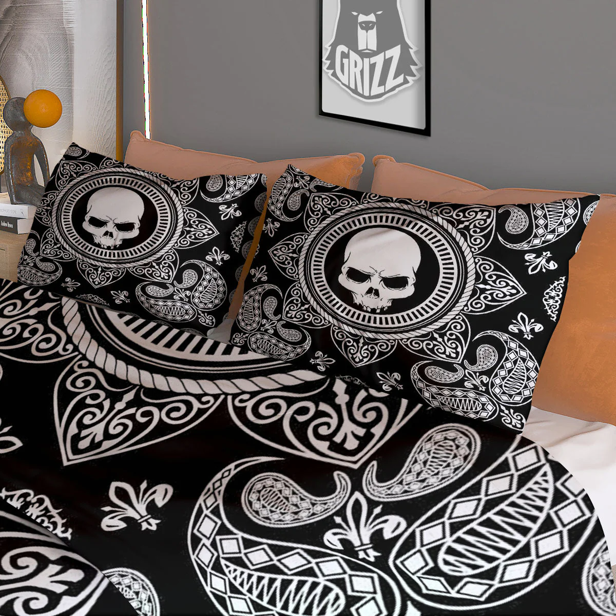 Black Skull Bandana Print Duvet Cover Bedding Set - Image 3
