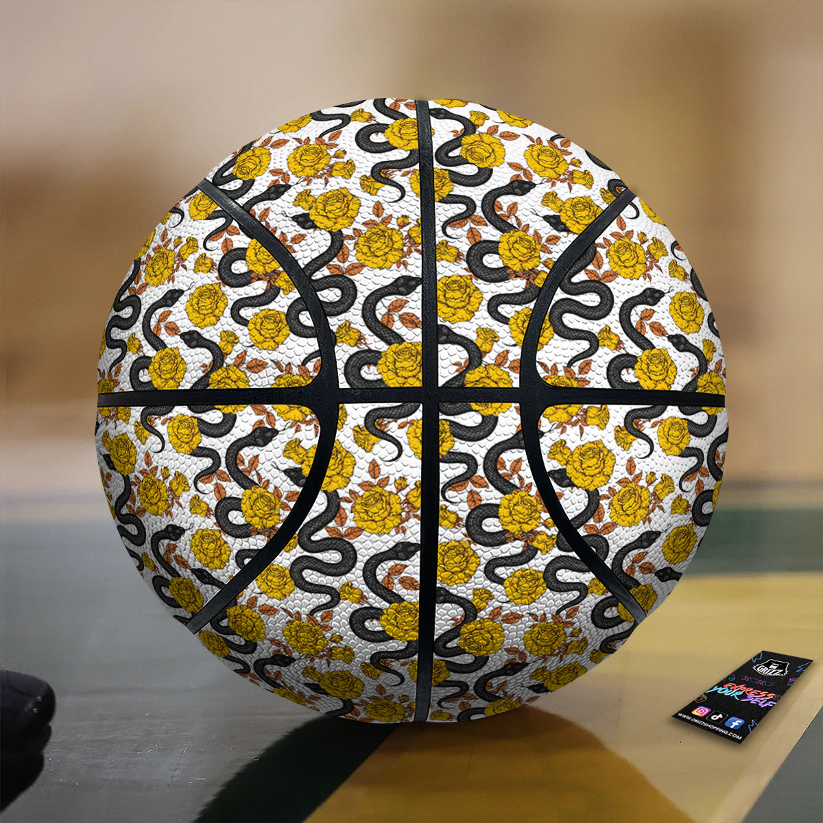 Black Snake And Gold Rose Print Pattern Basketball