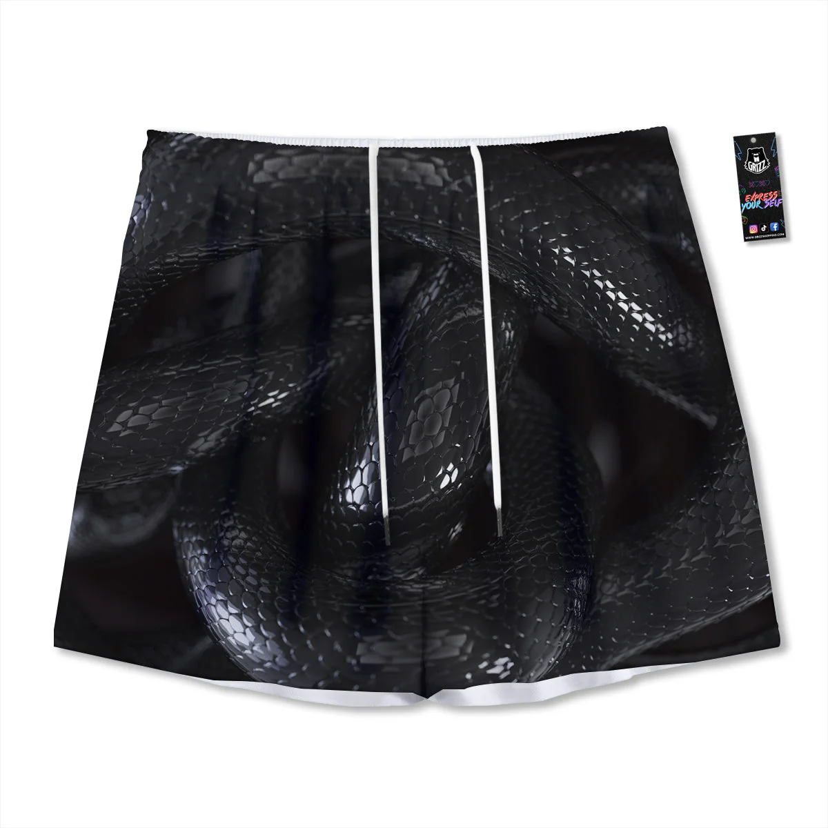 Black Snake Print Mesh Shorts
