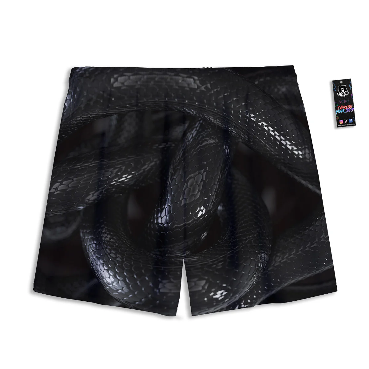 Black Snake Print Mesh Shorts - Image 2
