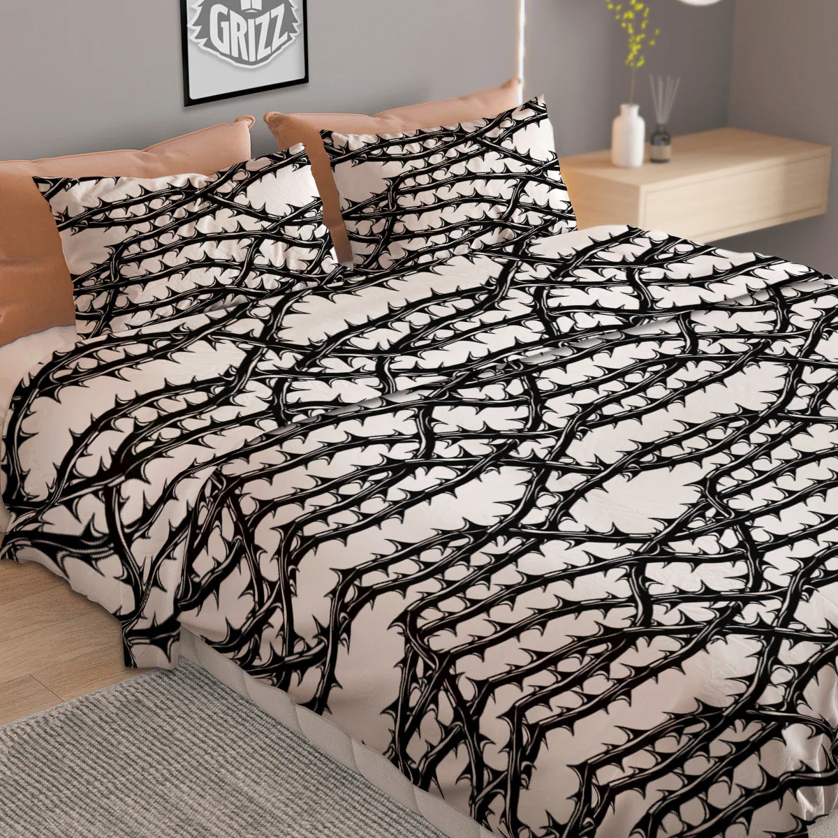 Black Thorn Horror Style Print Pattern Duvet Cover Bedding Set - Image 2