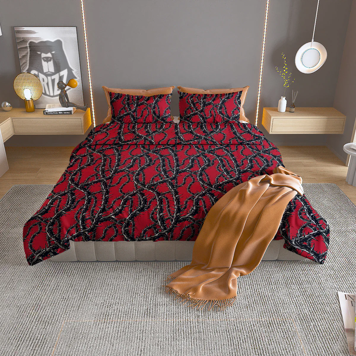 Black Thorns Horror Print Pattern Duvet Cover Bedding Set