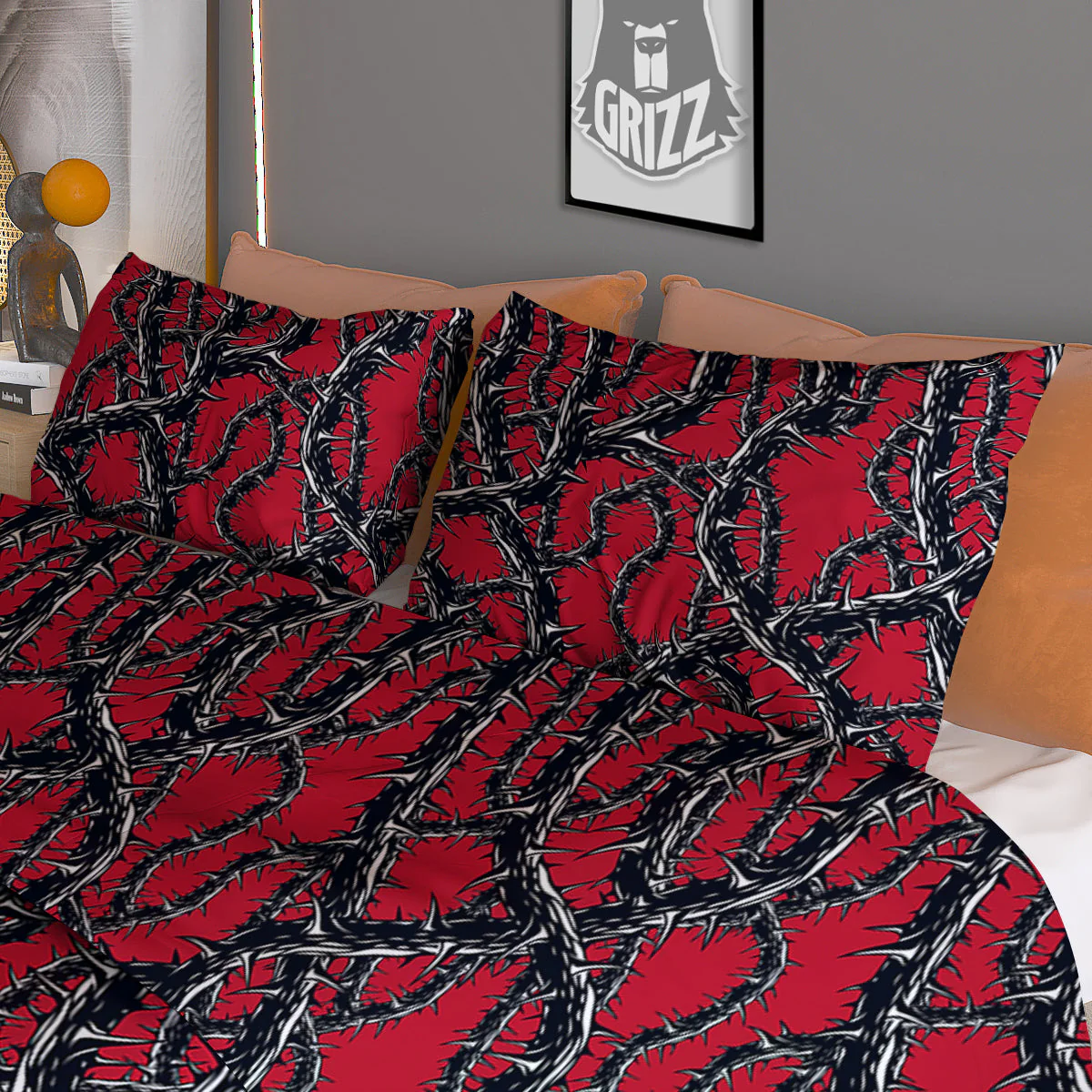Black Thorns Horror Print Pattern Duvet Cover Bedding Set - Image 3
