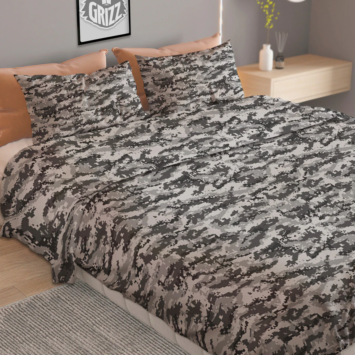 Black White And Grey Digital Camo Print Duvet Cover Bedding Set - Image 2