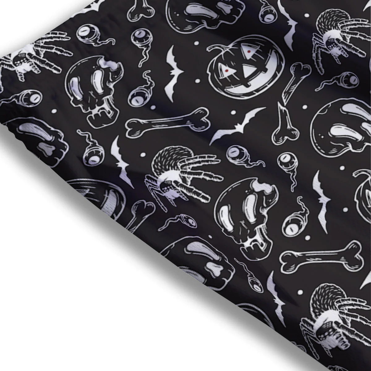 Black White Handdrawn Skull And Spider Print Pattern Mesh Shorts - Image 3