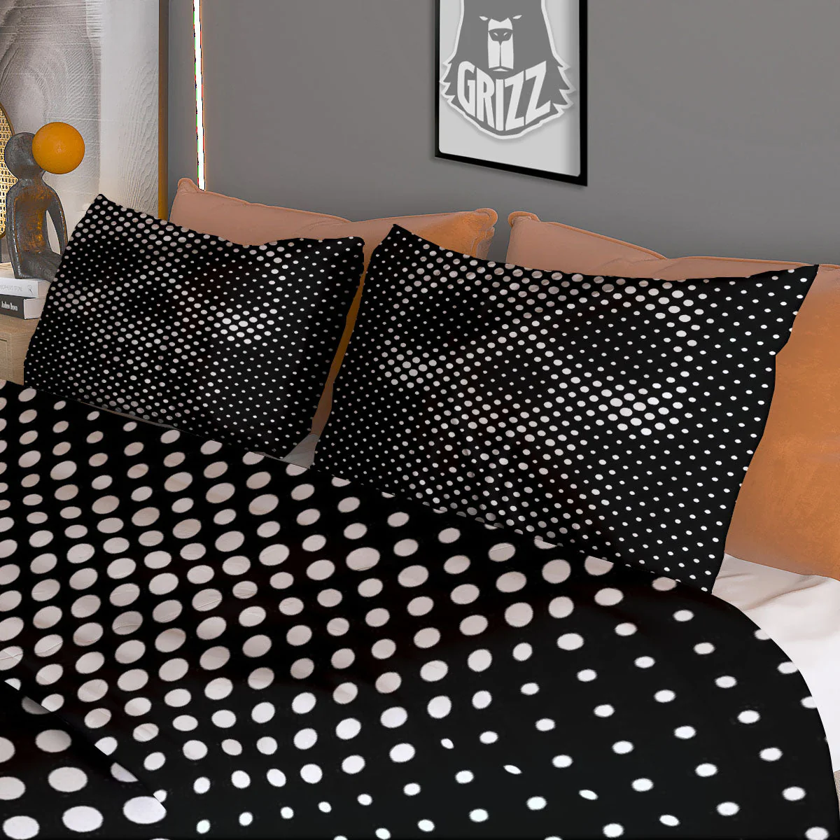 Black White Polka Dots Skull Print Duvet Cover Bedding Set - Image 3