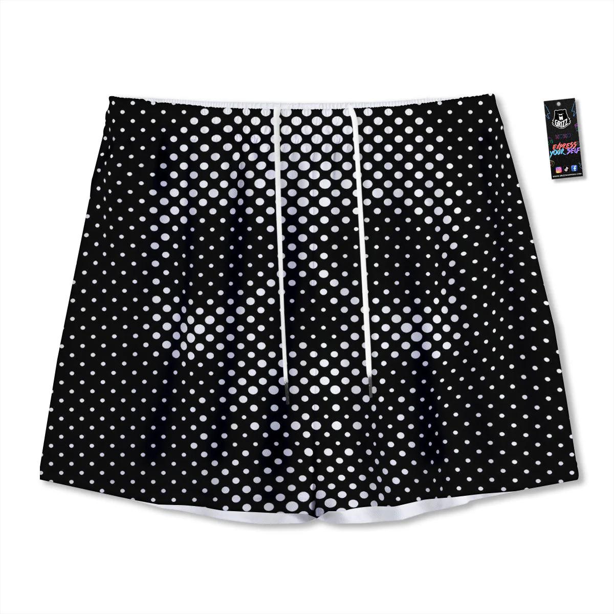 Black White Polka Dots Skull Print Mesh Shorts