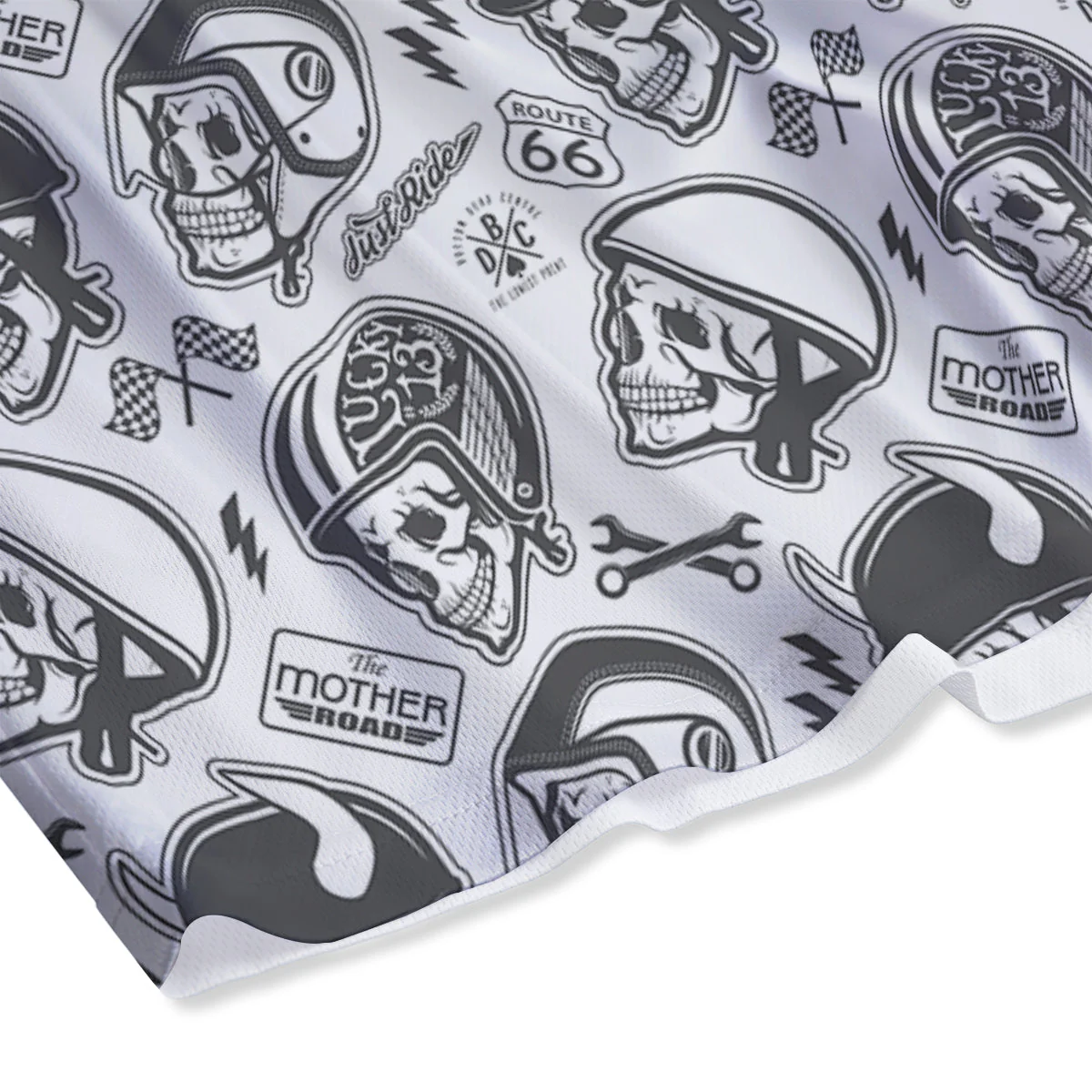 Black White Skull Helmet Rider Print Pattern Mesh Shorts - Image 4