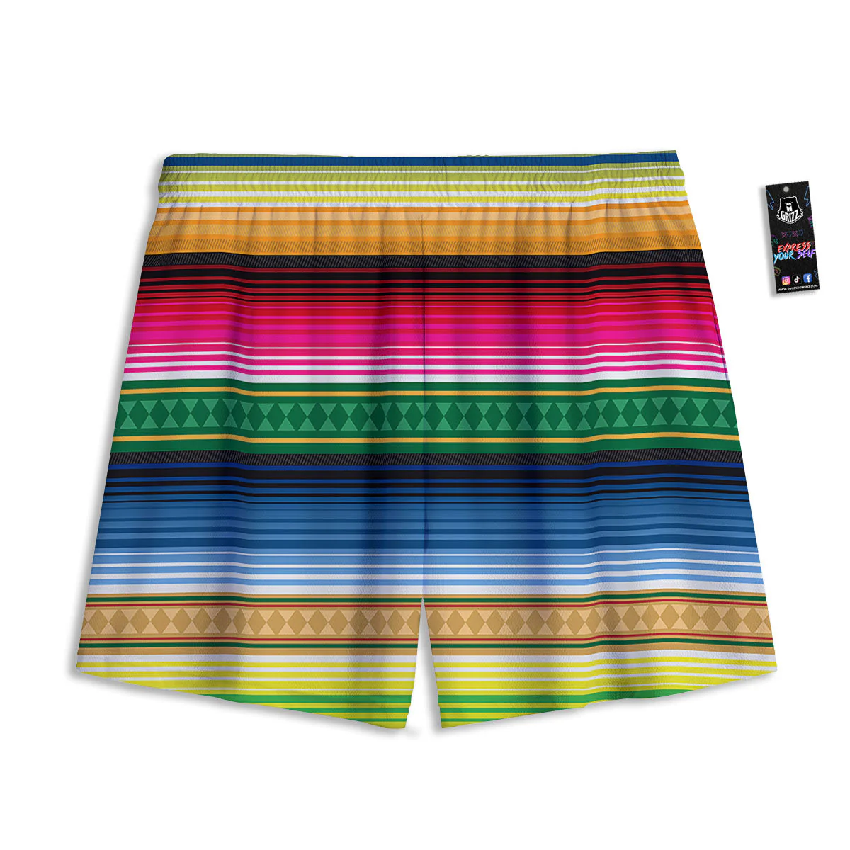 Blanket Mexican Striped Print Pattern Mesh Shorts - Image 2