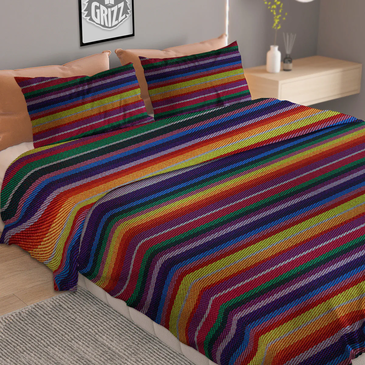 Blanket Stripe Colorful Mexican Print Duvet Cover Bedding Set - Image 2