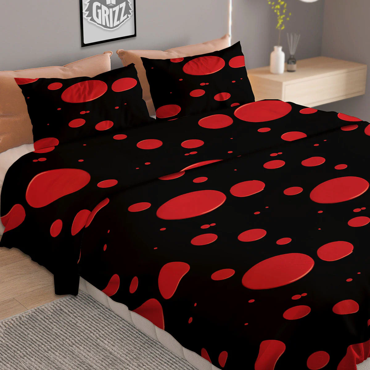 Blood Drop Red Print Pattern Duvet Cover Bedding Set - Image 2