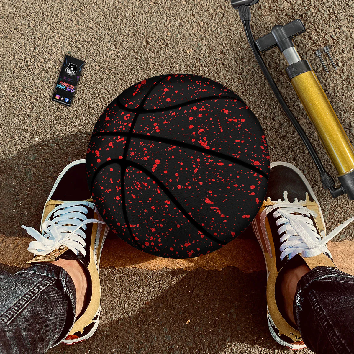 Blood Red Print Pattern Basketball - Image 2