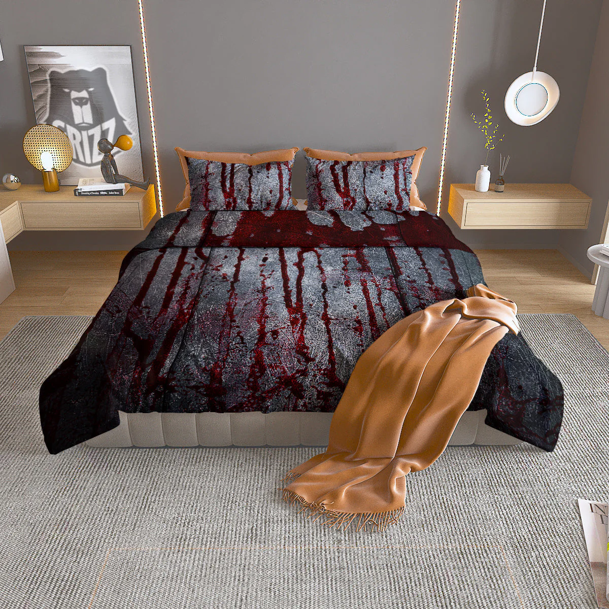 Bloody Metal Wall Print Duvet Cover Bedding Set