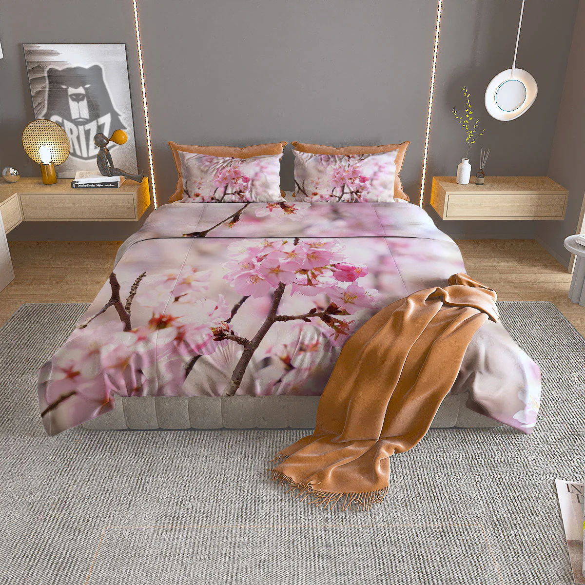 Blossom Spring Cherry Print Duvet Cover Bedding Set