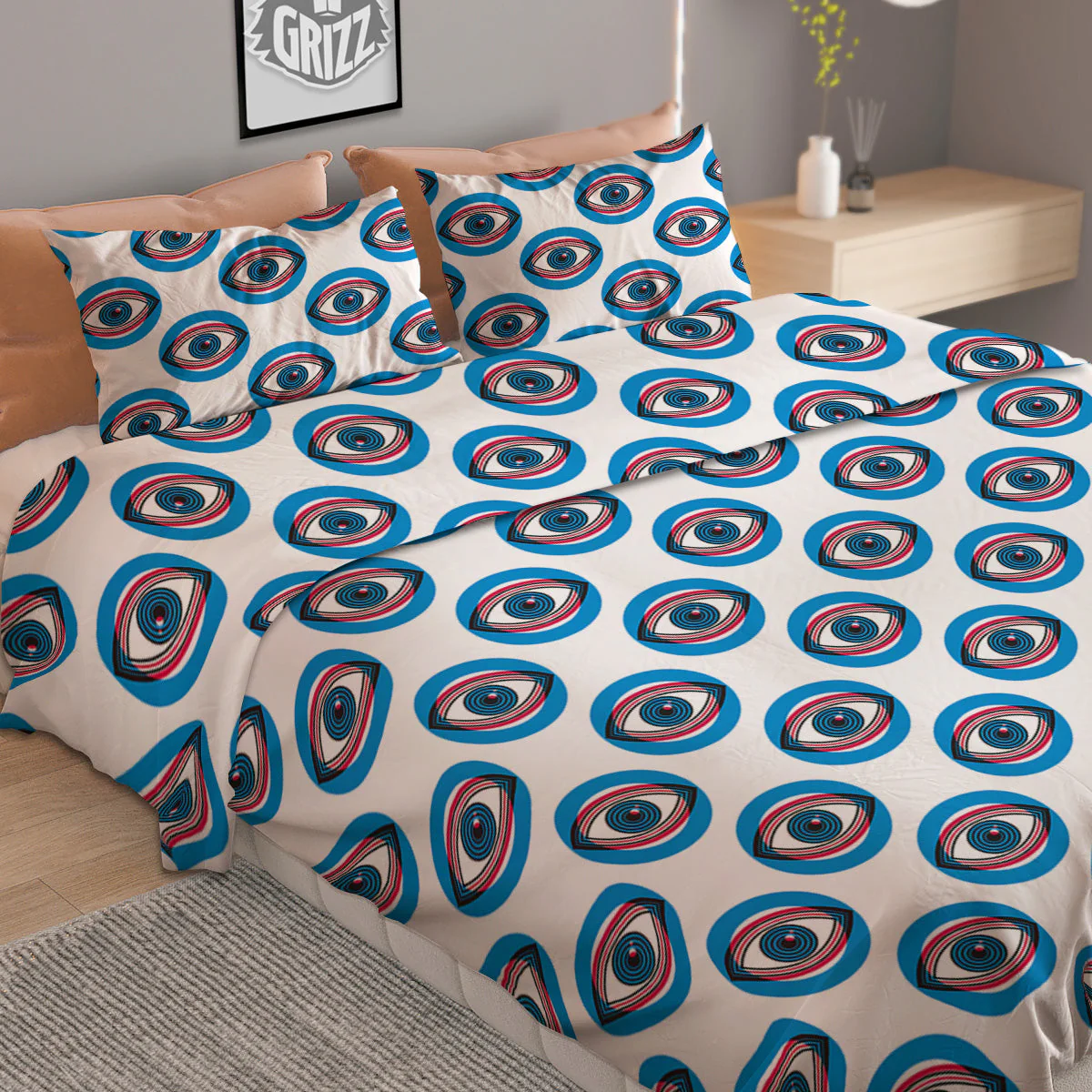 Blue Abstract Ophthalmology Print Pattern Duvet Cover Bedding Set - Image 2