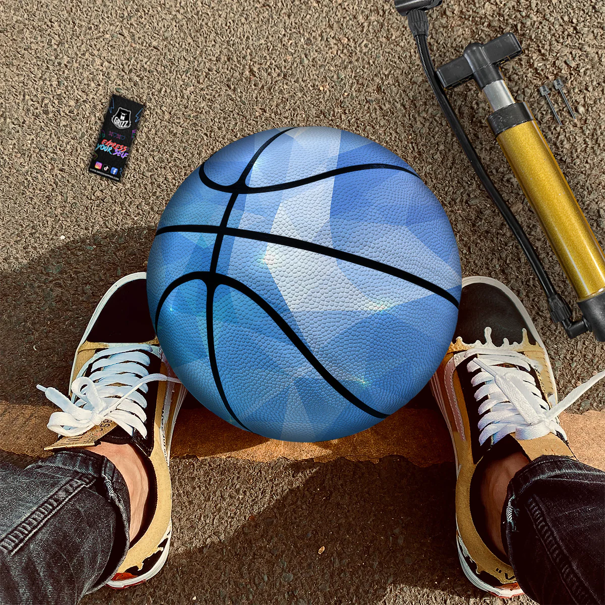 Blue Abstract Shining Ice Print Basketball - Image 2