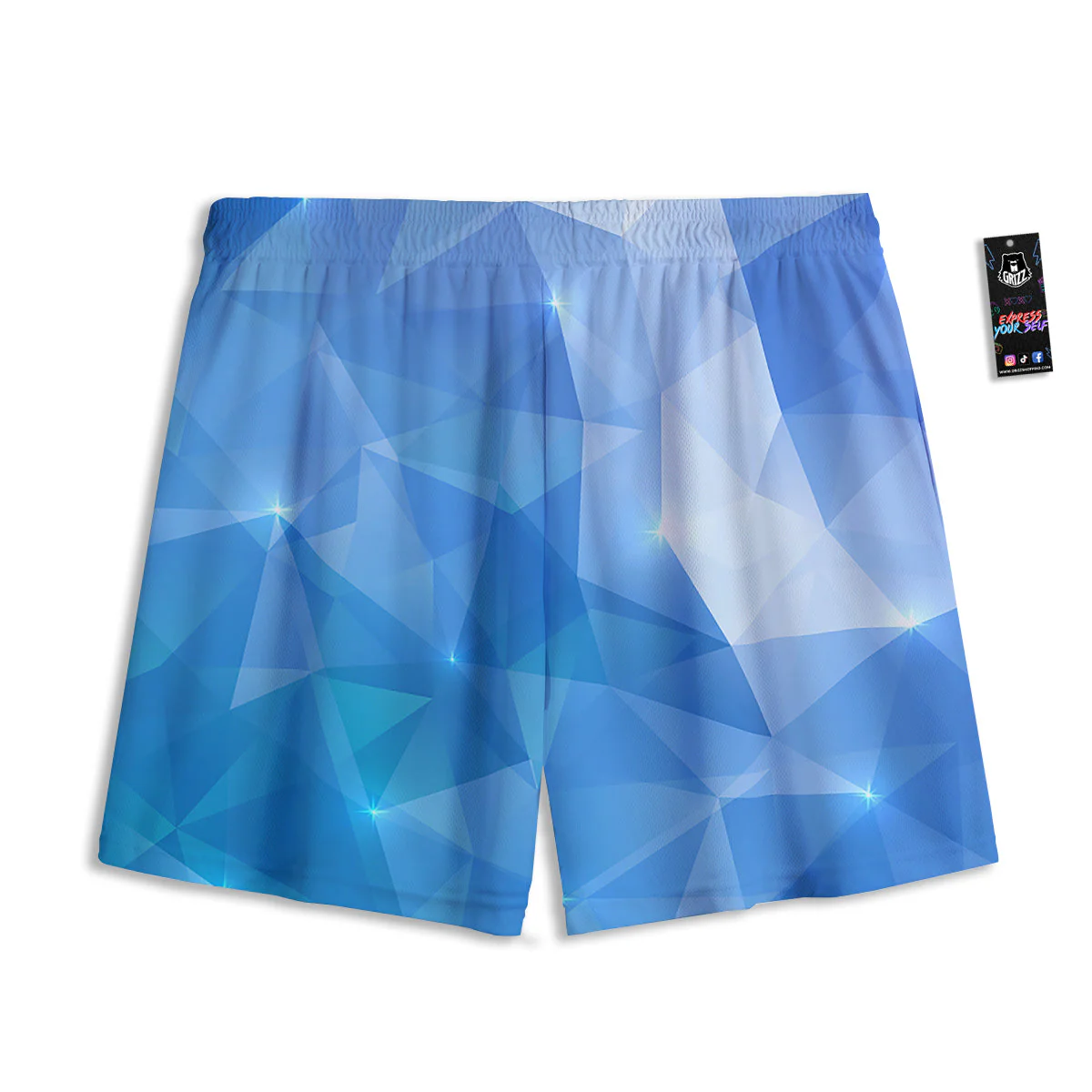 Blue Abstract Shining Ice Print Mesh Shorts - Image 2