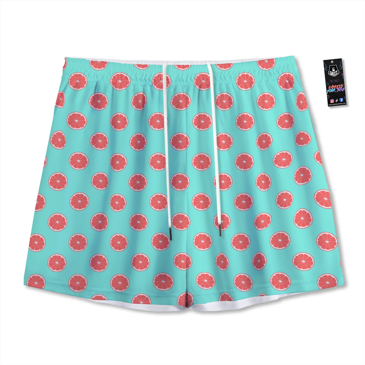 Blue And Pink Grapefruit Sliced Print Pattern Mesh Shorts