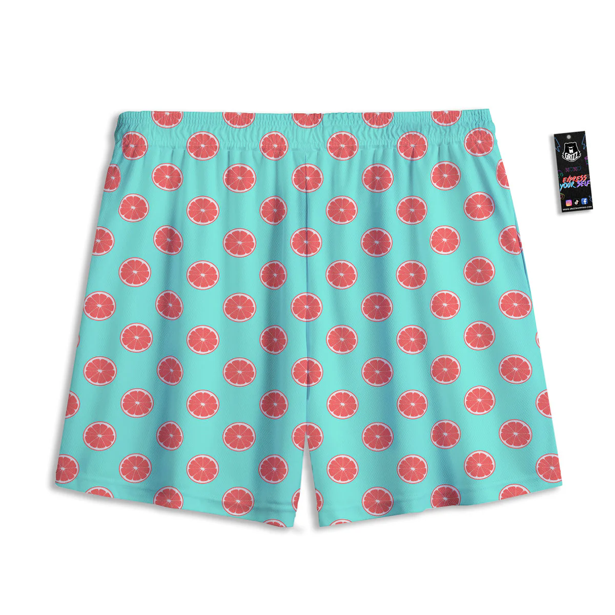 Blue And Pink Grapefruit Sliced Print Pattern Mesh Shorts - Image 2