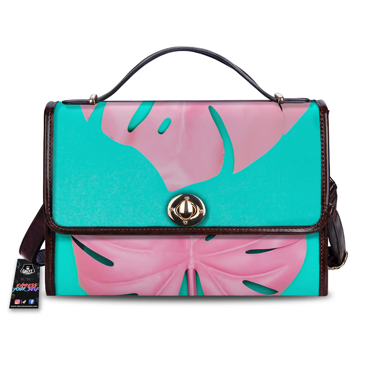 Blue And Pink Tropical Palm Leaf Print Women's Satchel Bag