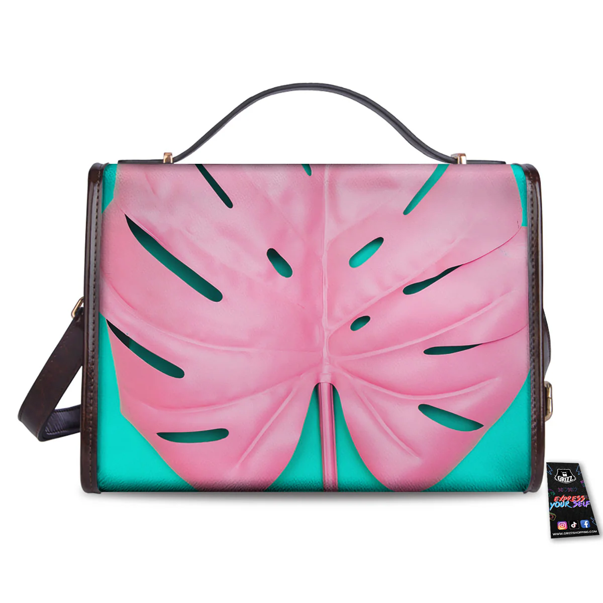 Blue And Pink Tropical Palm Leaf Print Women's Satchel Bag - Image 2