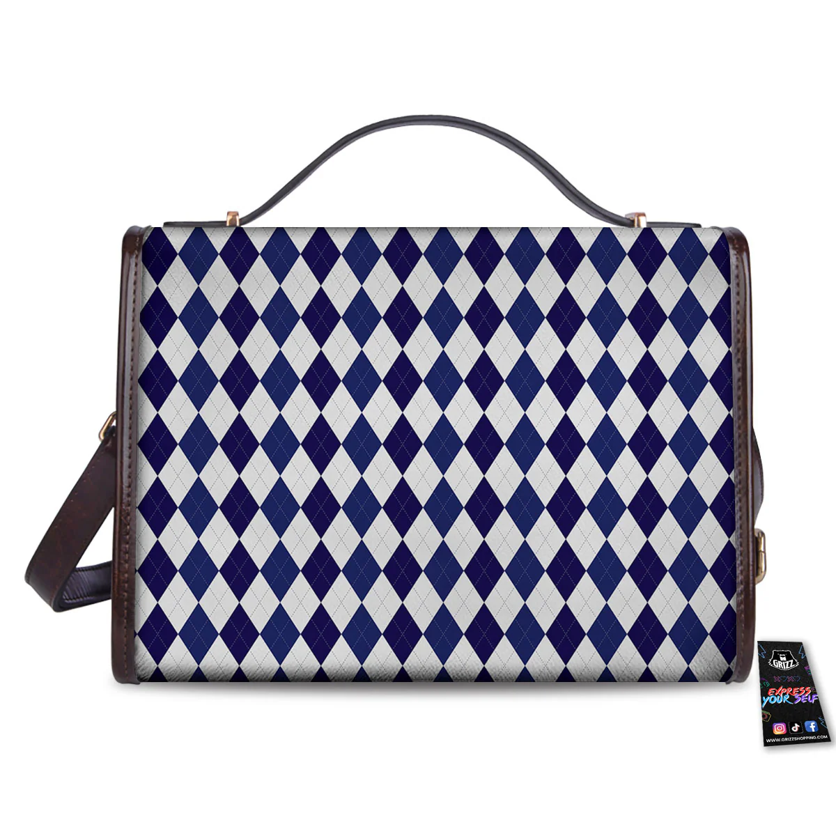 Blue And White Navy Argyle Print Pattern Women's Satchel Bag - Image 2