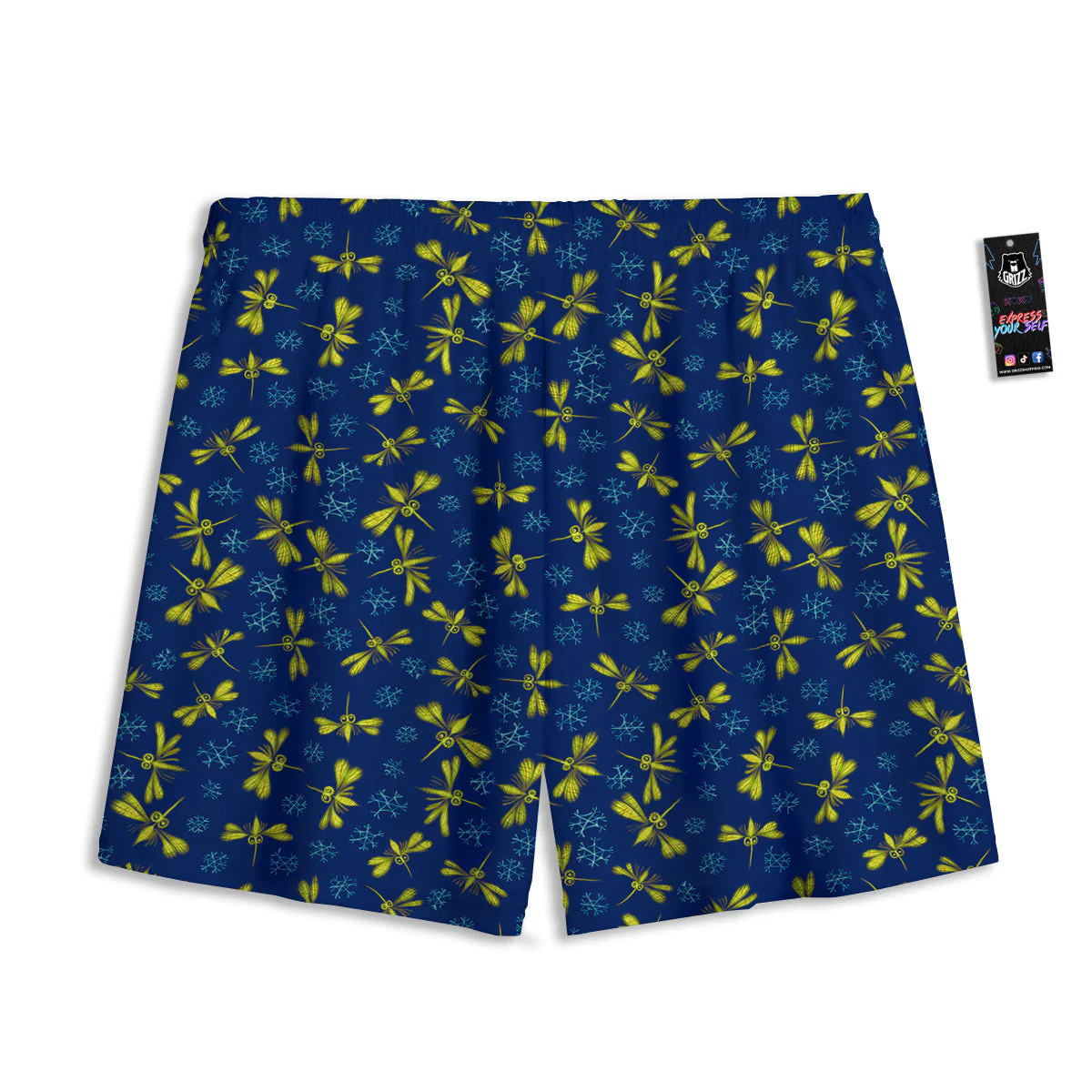 Blue And Yellow Mosquito Flying Print Pattern Mesh Shorts - Image 2