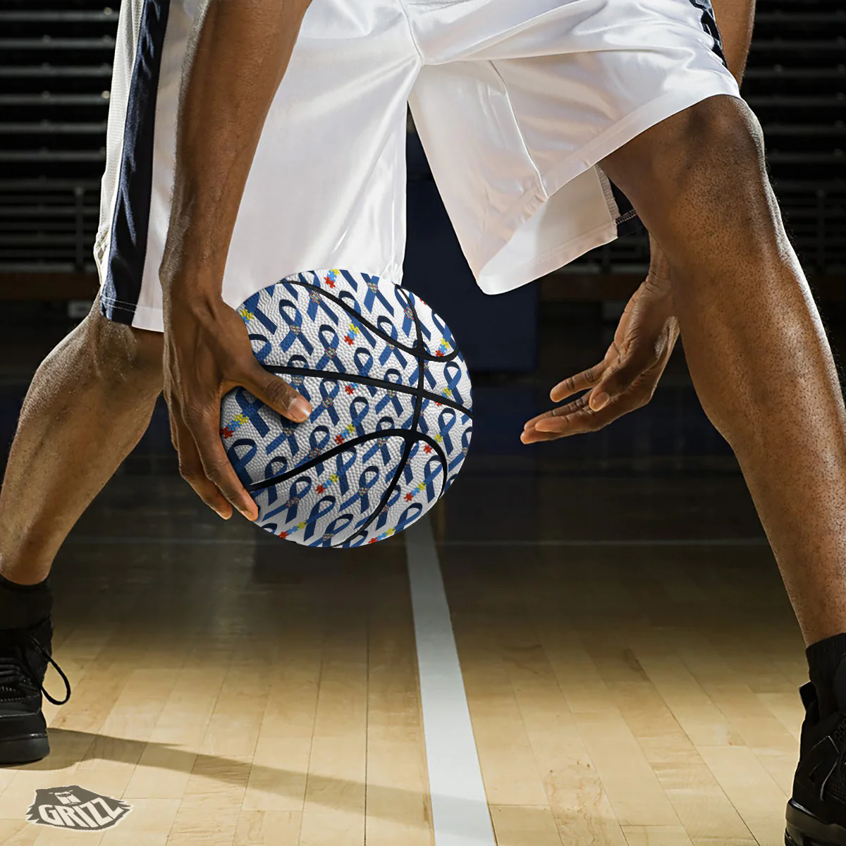 Blue Autism Awarenes Print Pattern Basketball - Image 3
