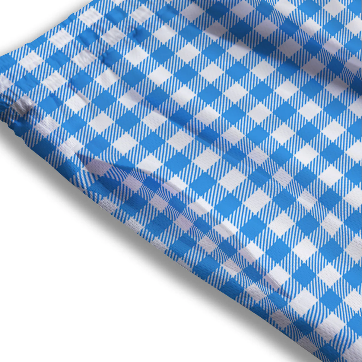 Blue Azure And White Gingham Print Mesh Shorts - Image 3