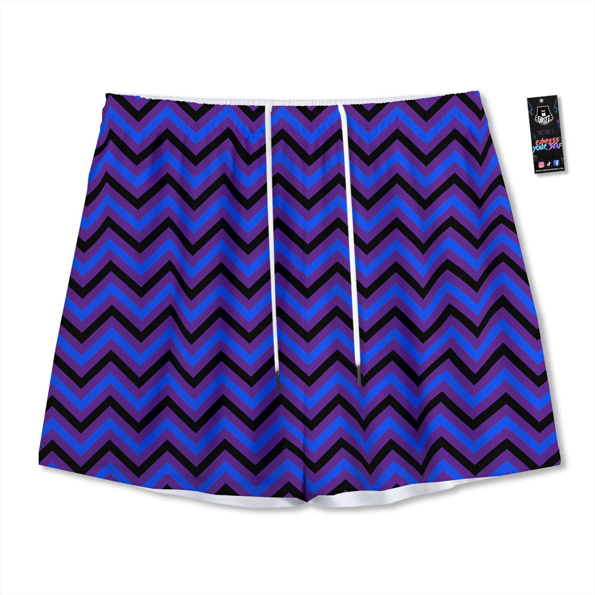 Blue Black And Purple Chevron Print Mesh Shorts