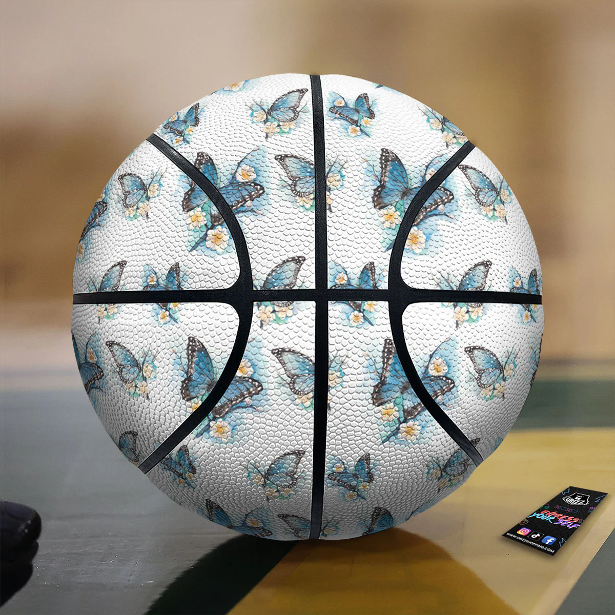 Blue Butterfly Blossom Print Pattern Basketball