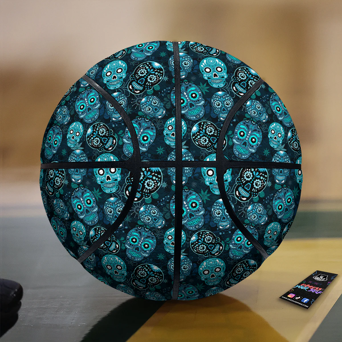 Blue Calavera Skull Print Pattern Basketball