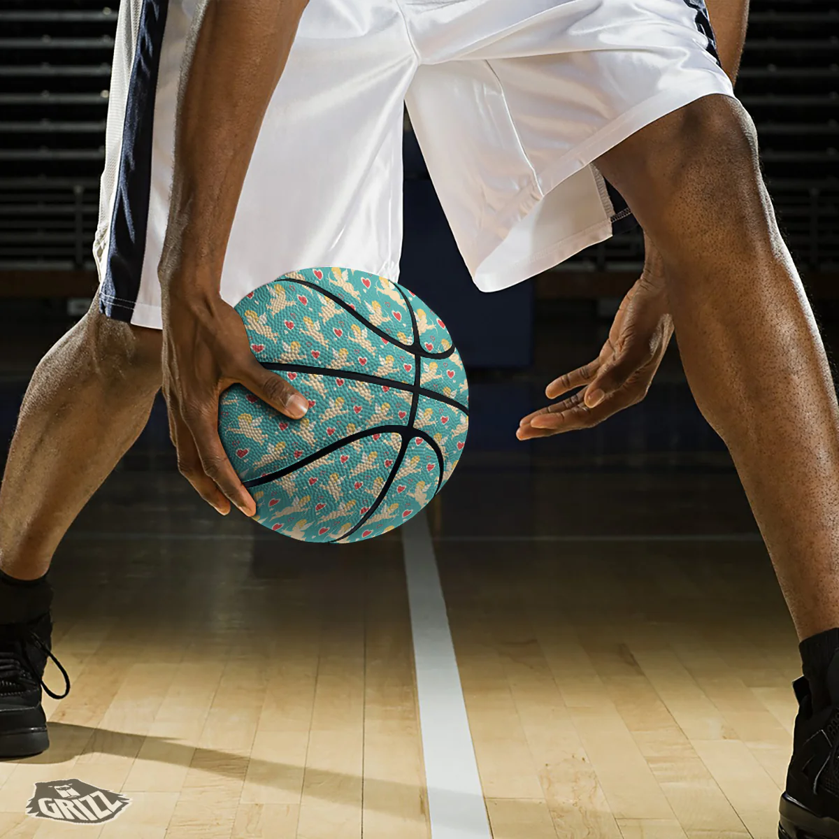 Blue Cupid And Heart Print Pattern Basketball - Image 3