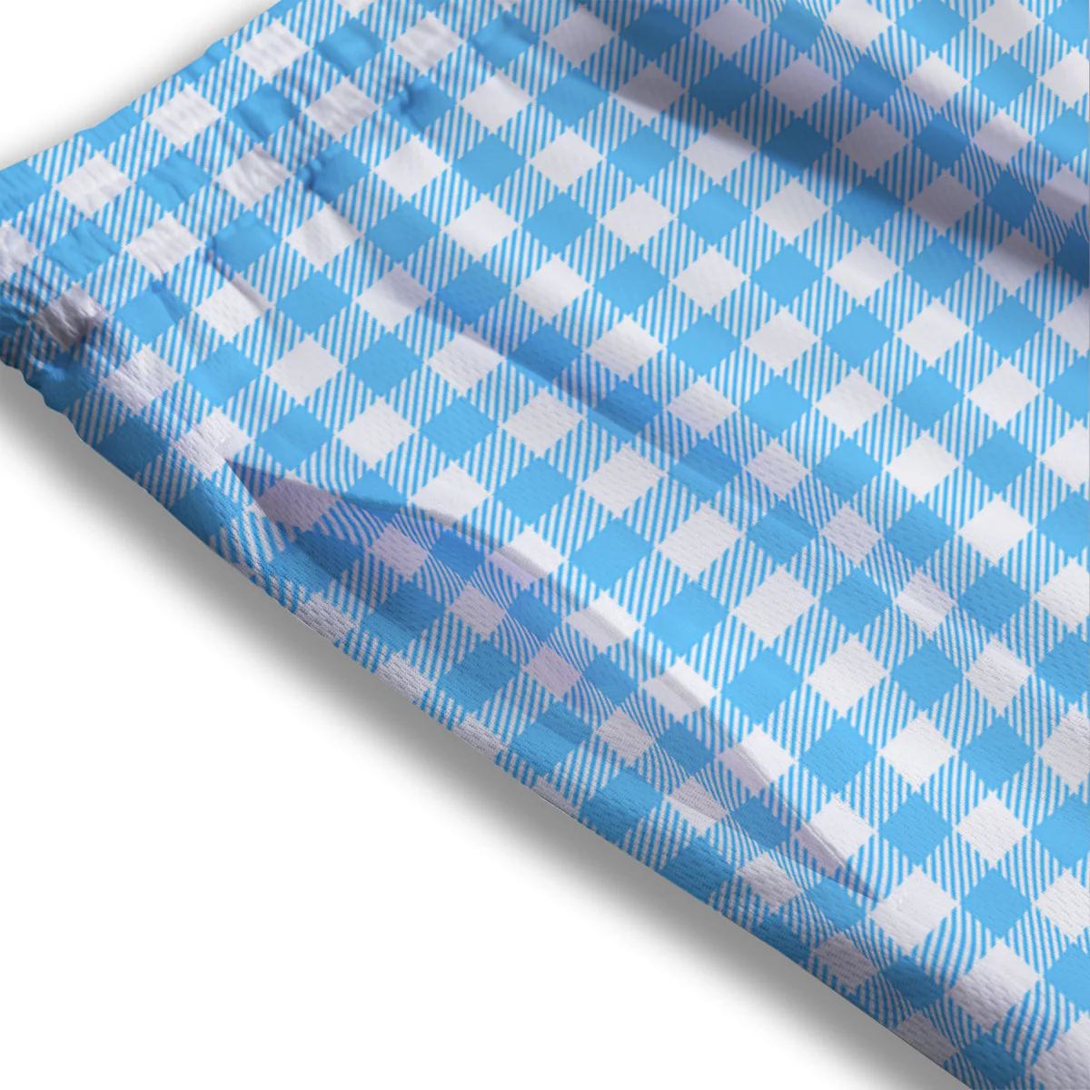 Blue Cyan And White Gingham Print Mesh Shorts - Image 3