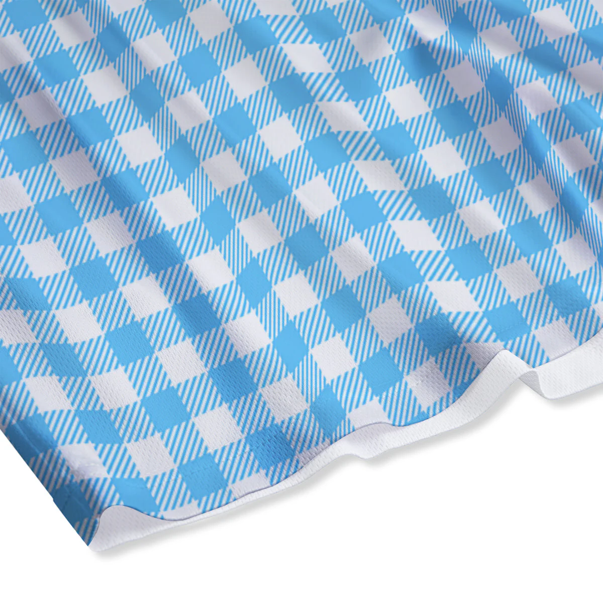Blue Cyan And White Gingham Print Mesh Shorts - Image 4