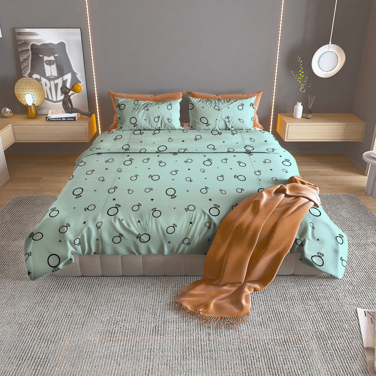 Blue Diamond Ring Print Pattern Duvet Cover Bedding Set