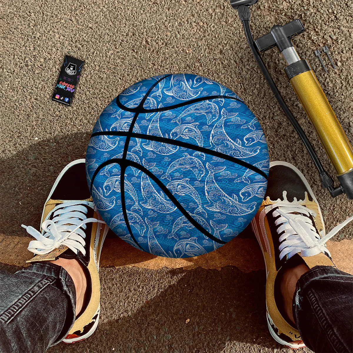 Blue Dolphins Ethnic Print Pattern Basketball - Image 2