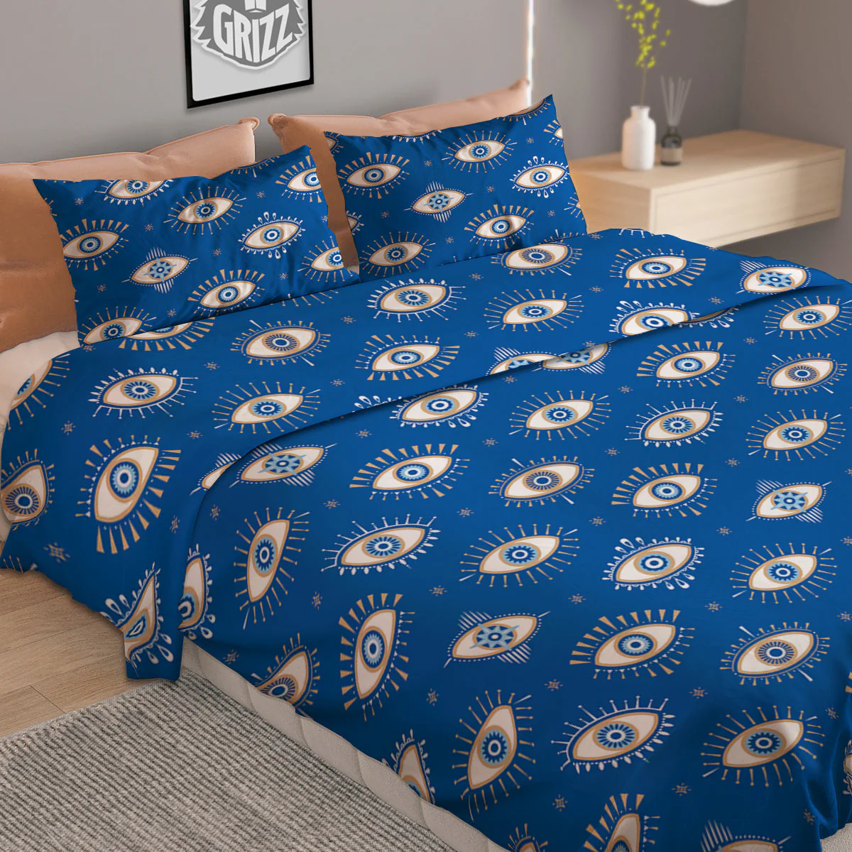 Blue Eyes Hamsa Print Pattern Duvet Cover Bedding Set - Image 2