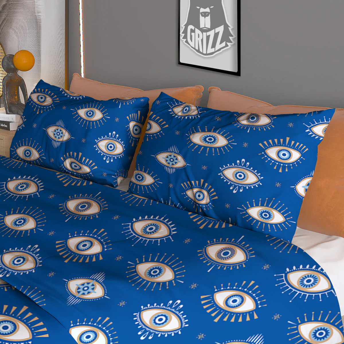 Blue Eyes Hamsa Print Pattern Duvet Cover Bedding Set - Image 3